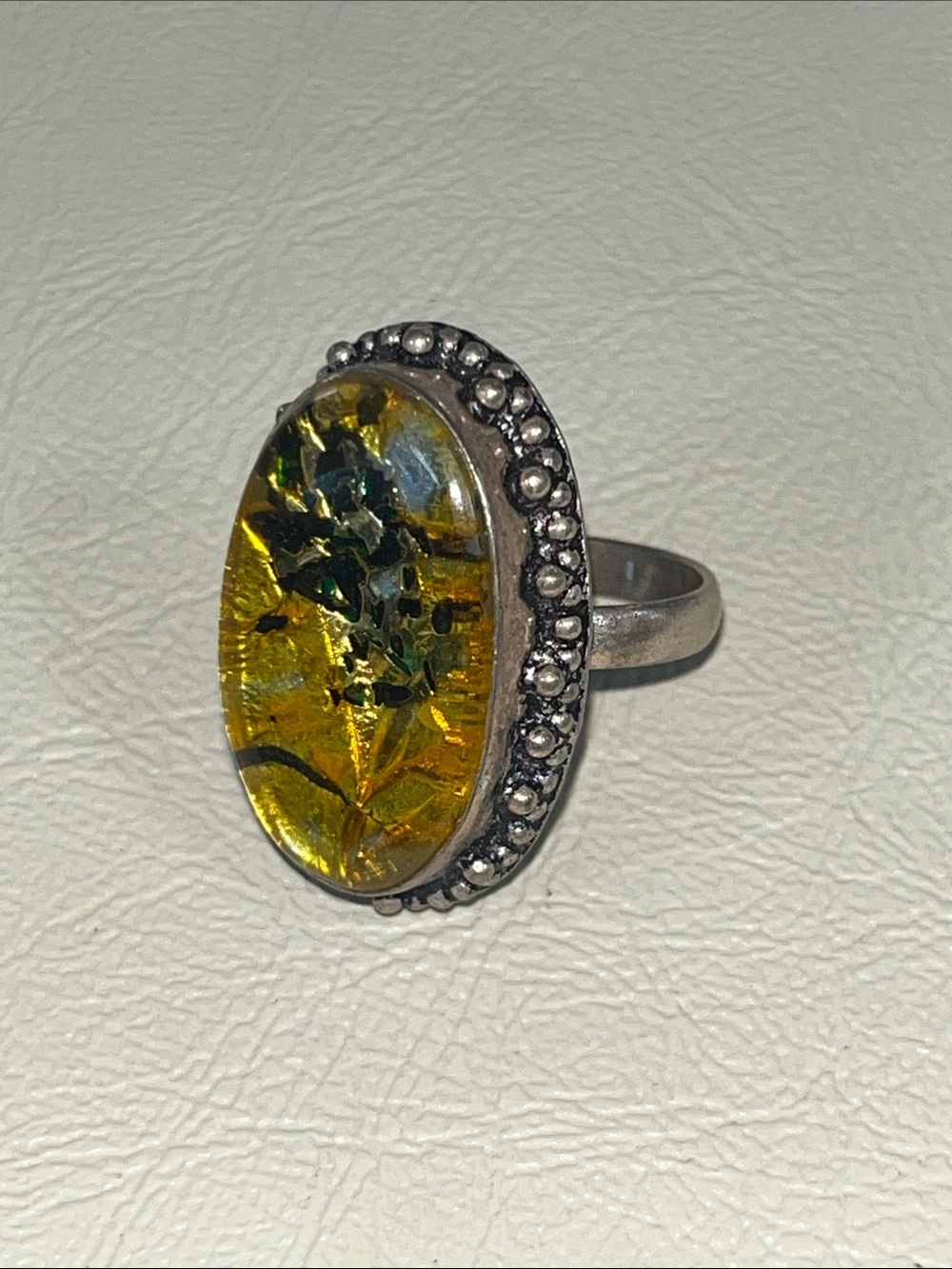 925 Sterling Yellow Oval Glass Statement Ring